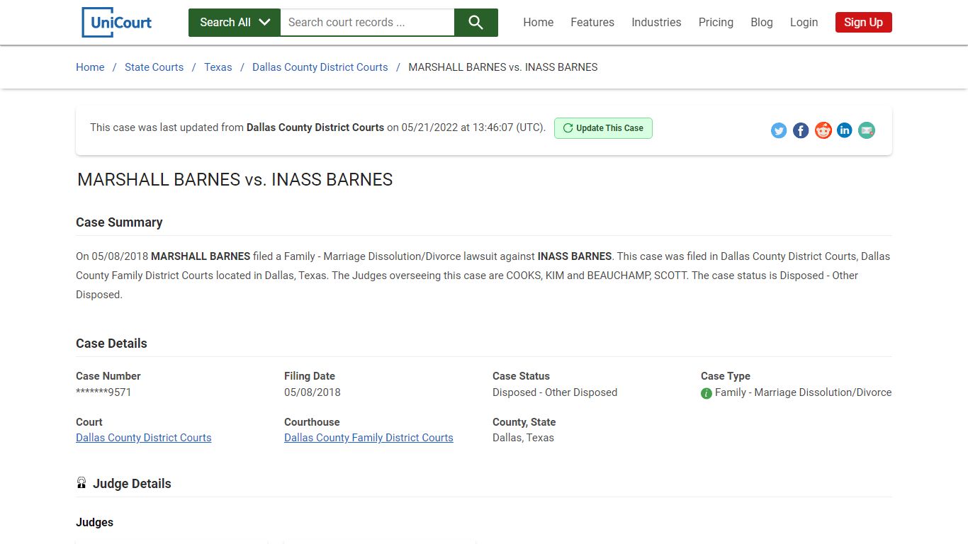 MARSHALL BARNES vs INASS BARNES | Court Records - UniCourt